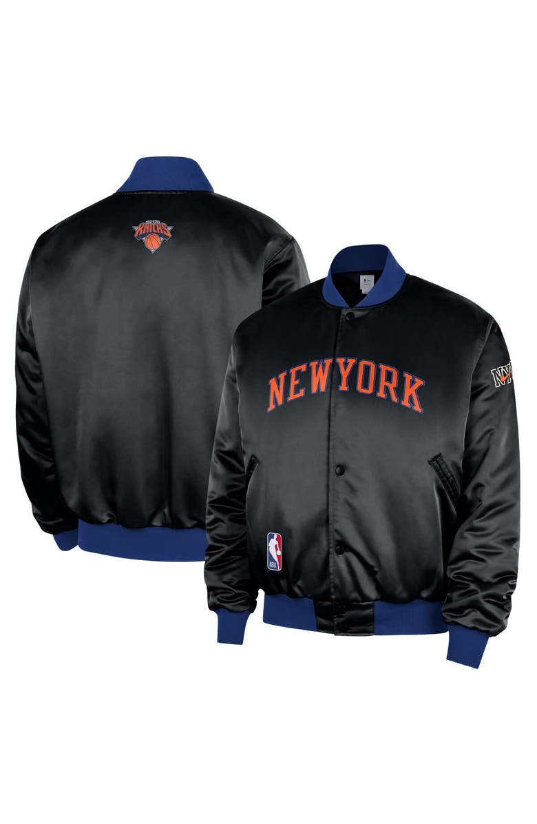 Nike Men's Nike  Black New York Knicks 2025/26 City Edition Remix Courtside Full-Snap Bomber Jacket, Main, color, Black