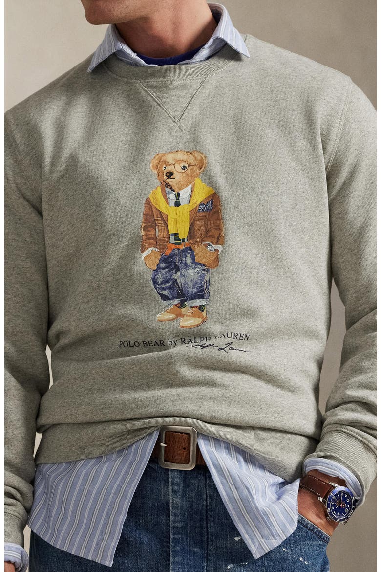 Polo Bear Graphic Sweatshirt, Alternate, color, LOFT HEATHER/ HERITAGE BEAR