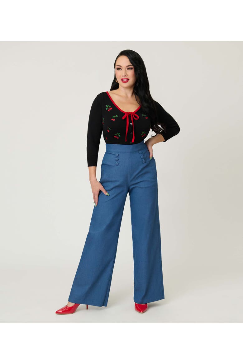 1940s Ginger Wide Leg Pants, Main, color, Blue Chambray
