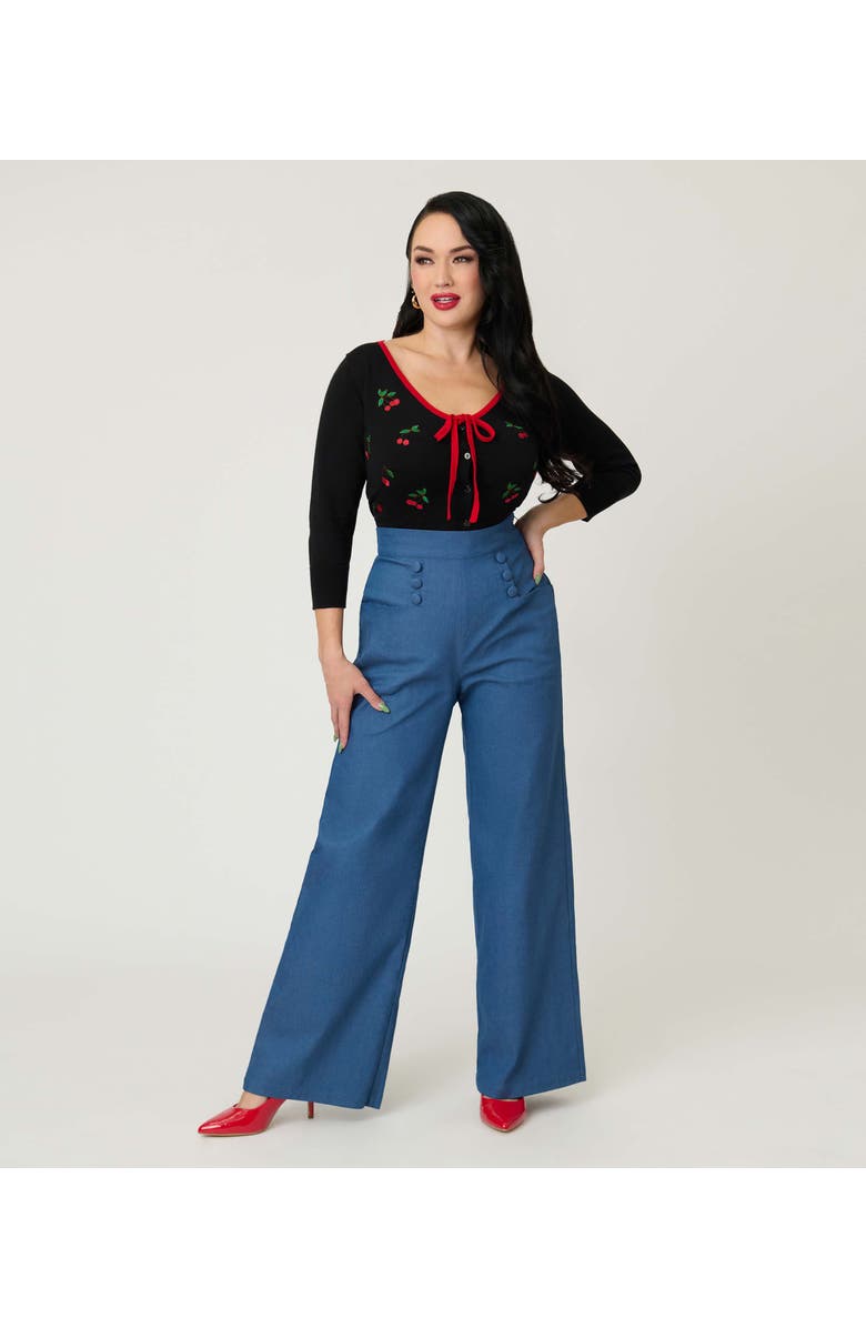 Unique Vintage 1940s Ginger Wide Leg Pants, Main, color, Blue Chambray