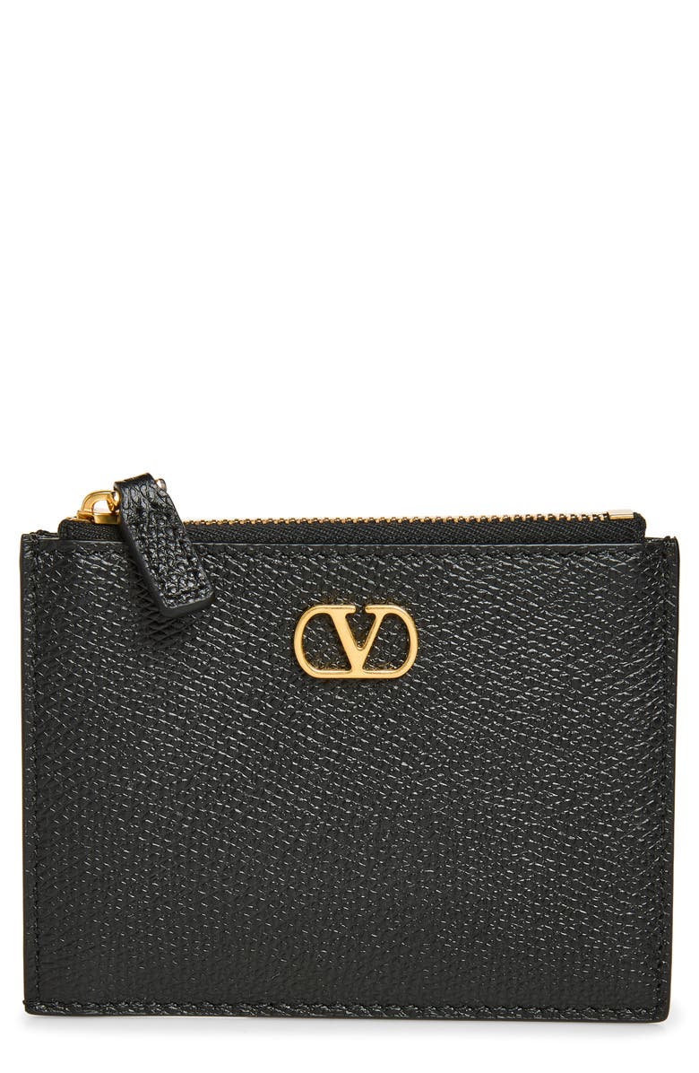 Valentino Garavani VLOGO Leather Card Case, Main, color, Black