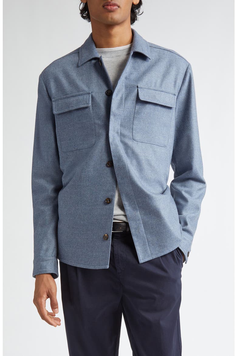 Stretch Wool & Cashmere Button-Up Overshirt, Main, color, SKY BLUE