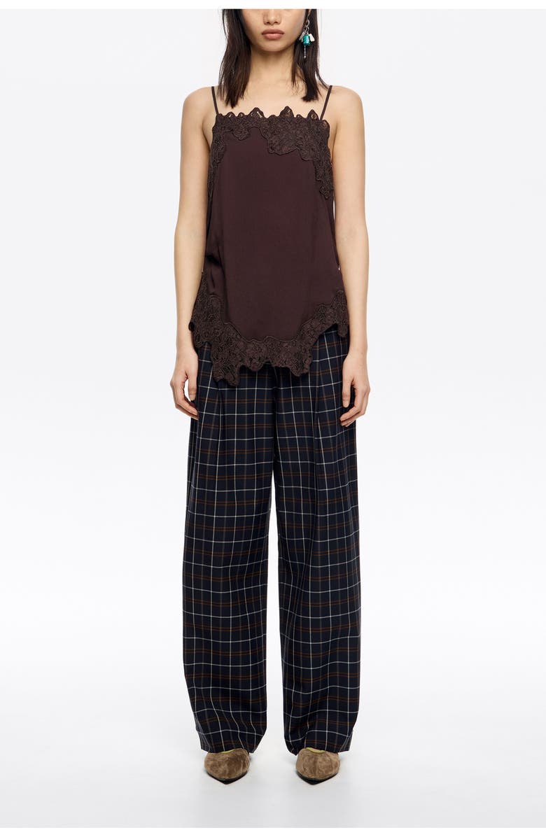 Bimba y Lola Straight Chequered Trousers, Main, color, Navy