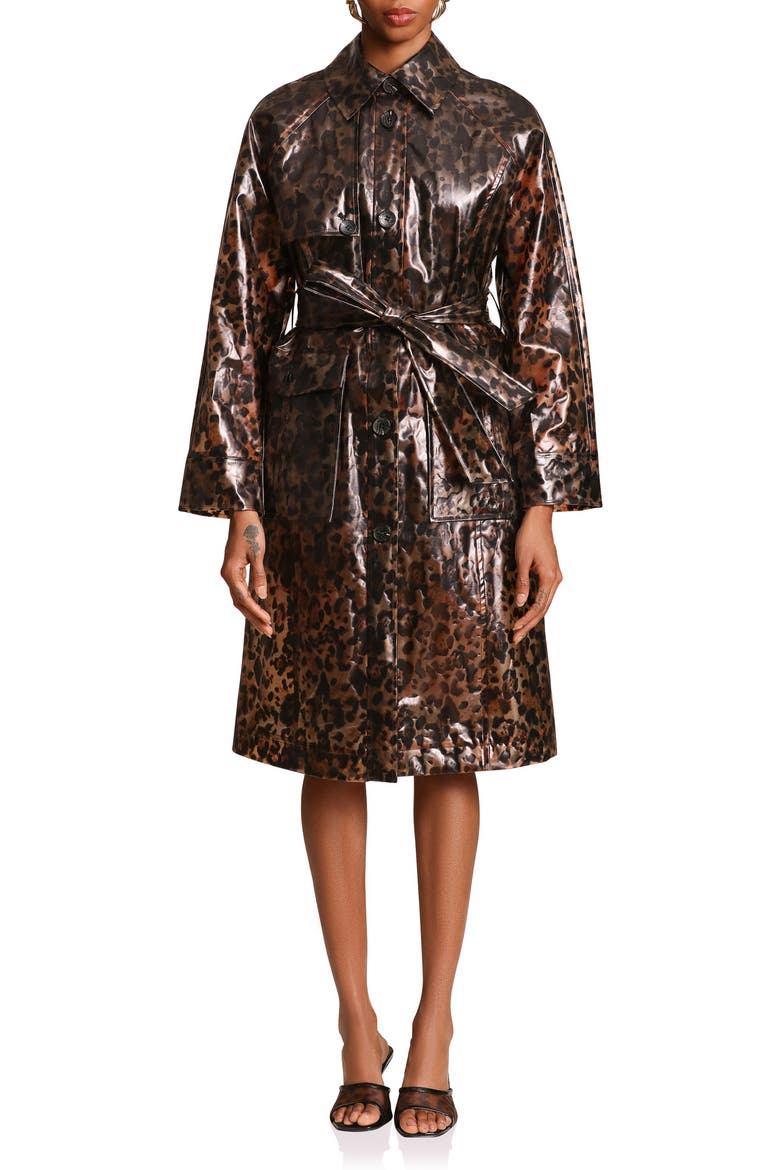 Leopard Print Rain Trench Coat, Alternate, color, LEOPARD