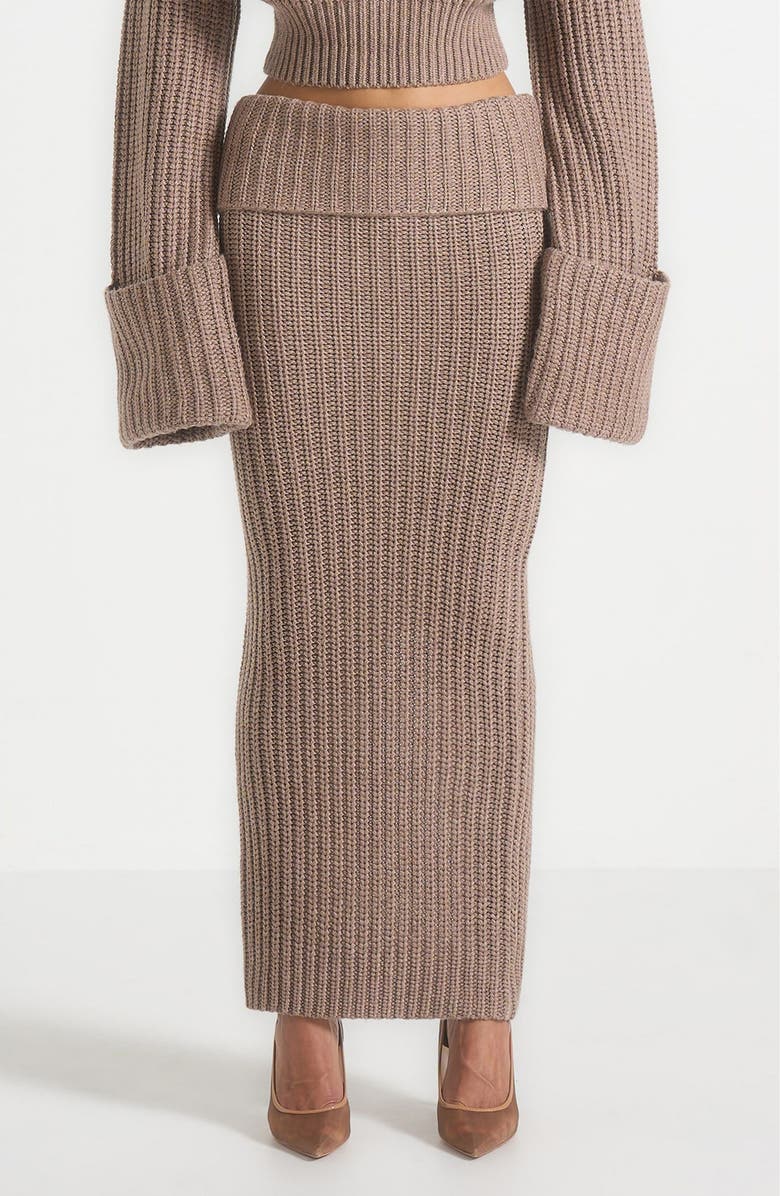 Manière De Voir Lyra Knit Maxi Skirt with Foldover, Main, color, Taupe