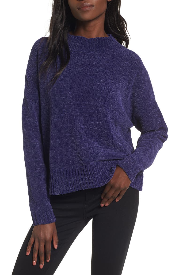 Chenille Funnel Neck Sweater, Main, color, PURPLE AMETHYST