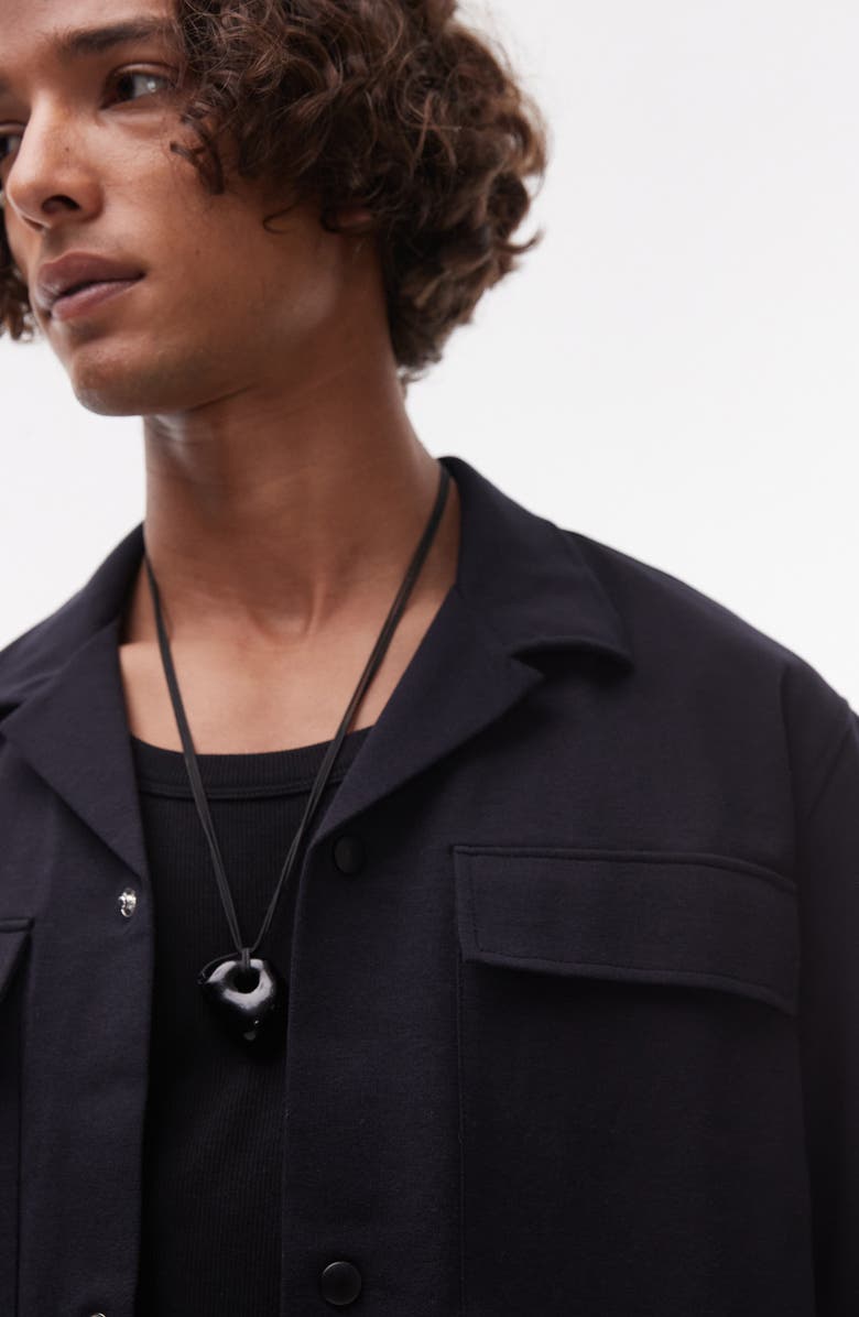 Topman Oversize Knit Cotton Blend Camp Shirt, Alternate, color, Navy