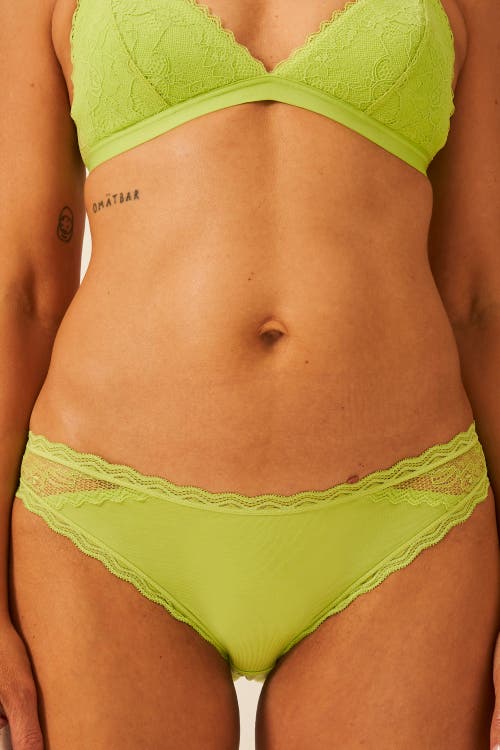 Stripe & Stare Eco Lace Padded Triangle Bra & Original Knicker Set In Green