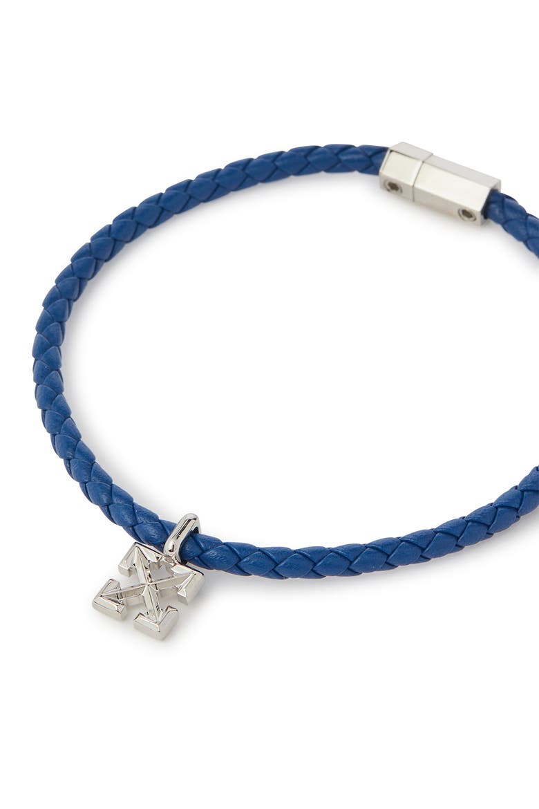 Men's Arrow Blue Leather Bracelet, Alternate, color, Silver