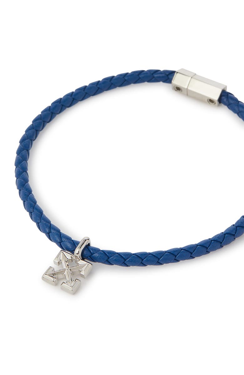 OFF WHITE Men's Arrow Blue Leather Bracelet, Alternate, color, Silver