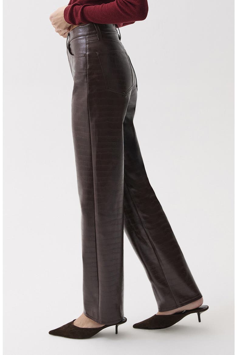 Cassie Croc Embossed High Waist Straight Leg Faux Leather Pants, Alternate, color, BURGUNDY CROC