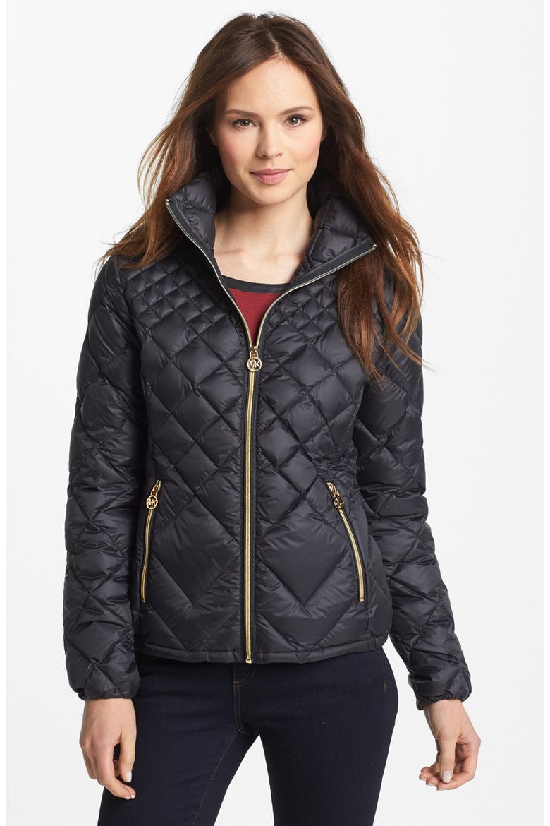 Diamond Quilted Down Jacket, Main, color, BLACK