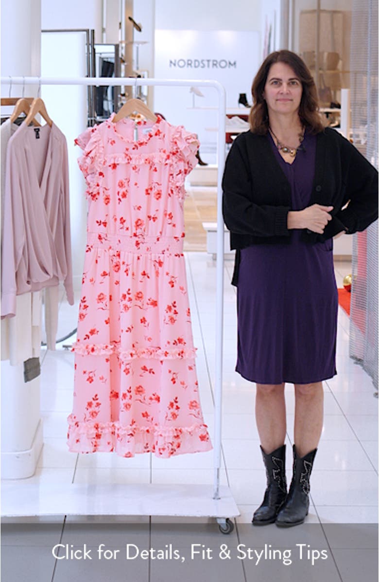 Floral Print Flutter Sleeve Smocked Midi Dress, sales video thumbnail