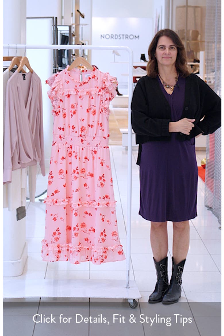 Floral Print Flutter Sleeve Smocked Midi Dress video