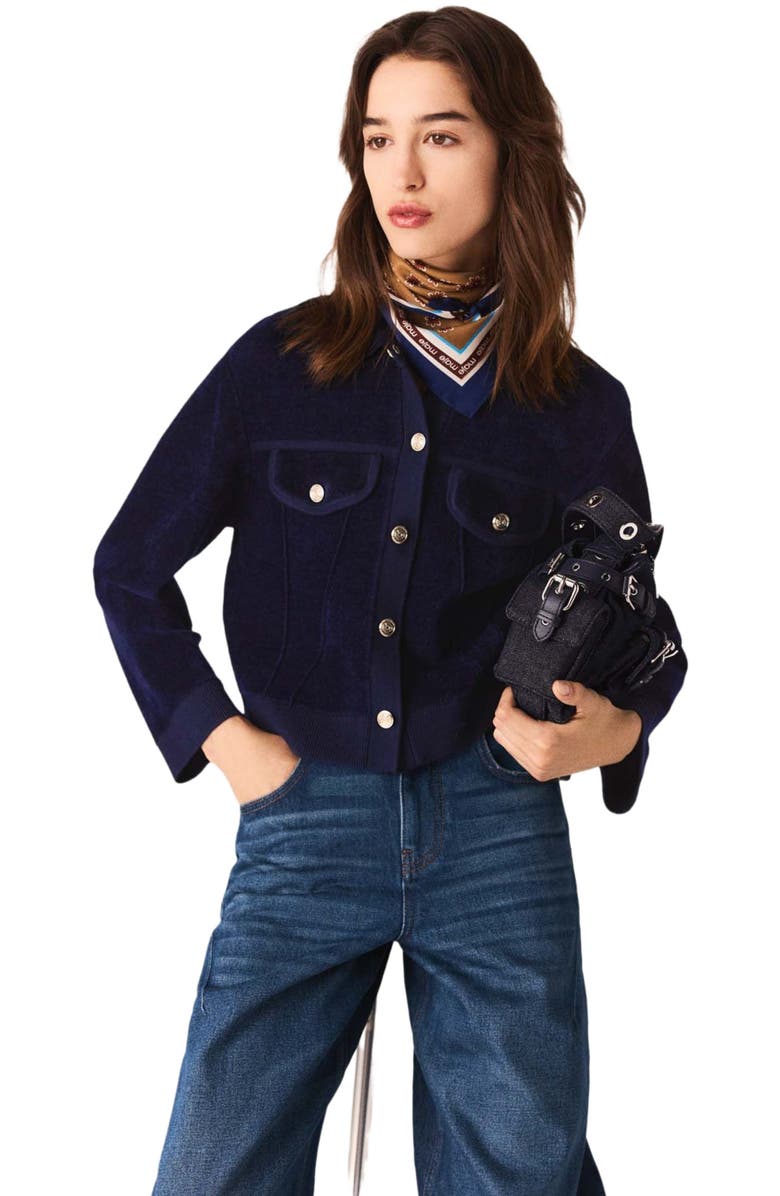 maje Cropped velvet jacket, Main, color, Navy