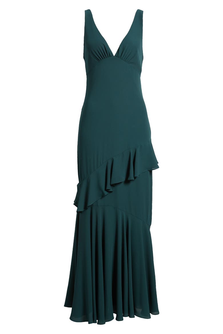 The Esme Ruffle Chiffon Gown, Alternate, color, EMERALD