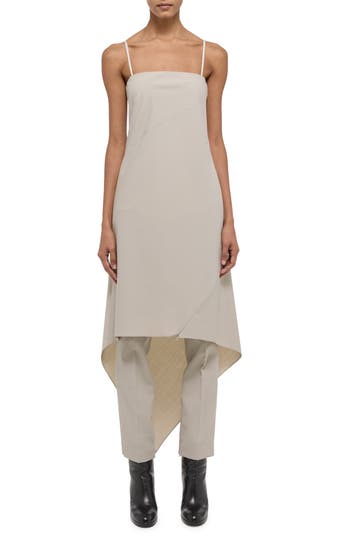 Helmut Lang Asymmetric Hem Wool Dress In Metallic