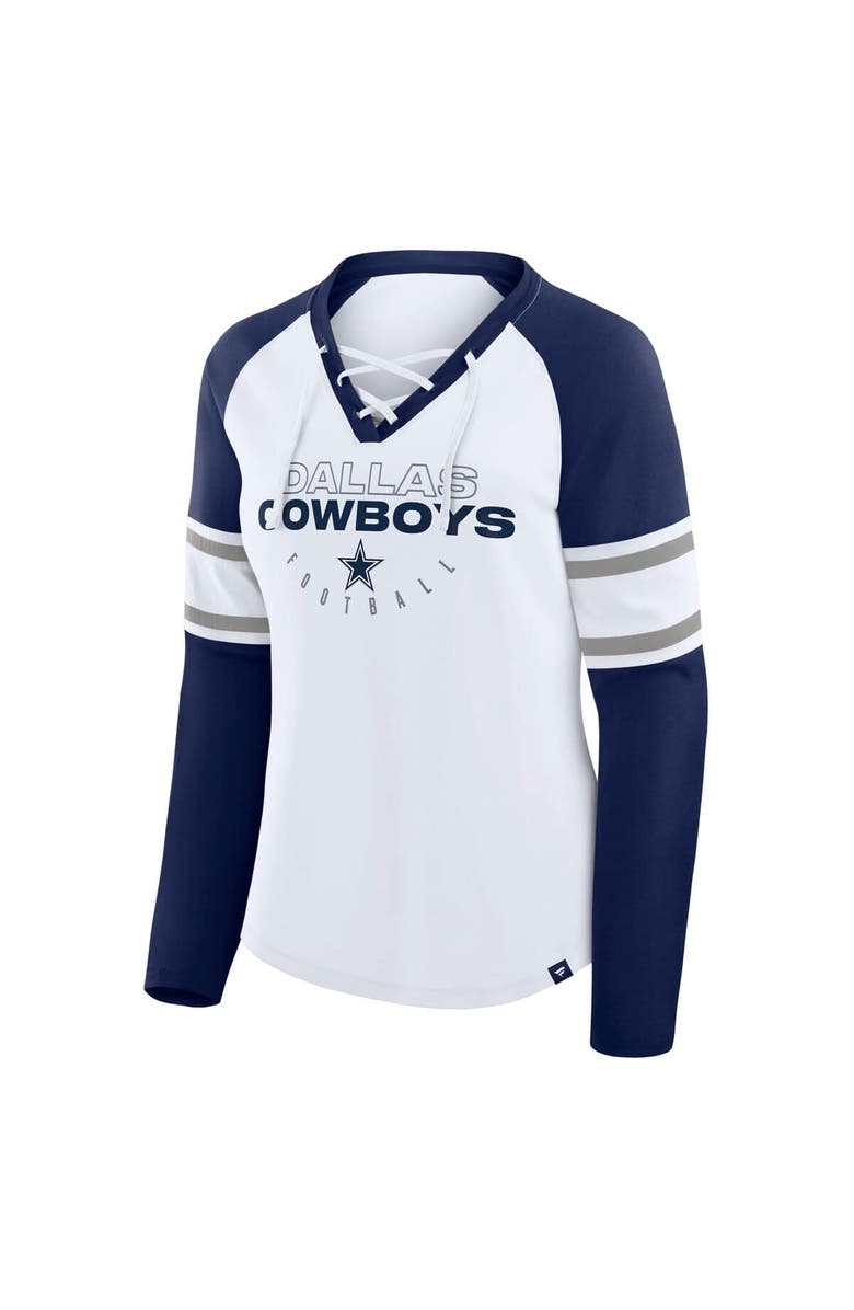 FANATICS Women's Fanatics White/Navy Dallas Cowboys Redzone Blitz Package Raglan Lace-Up V-Neck Long Sleeve T-Shirt, Alternate, color, White