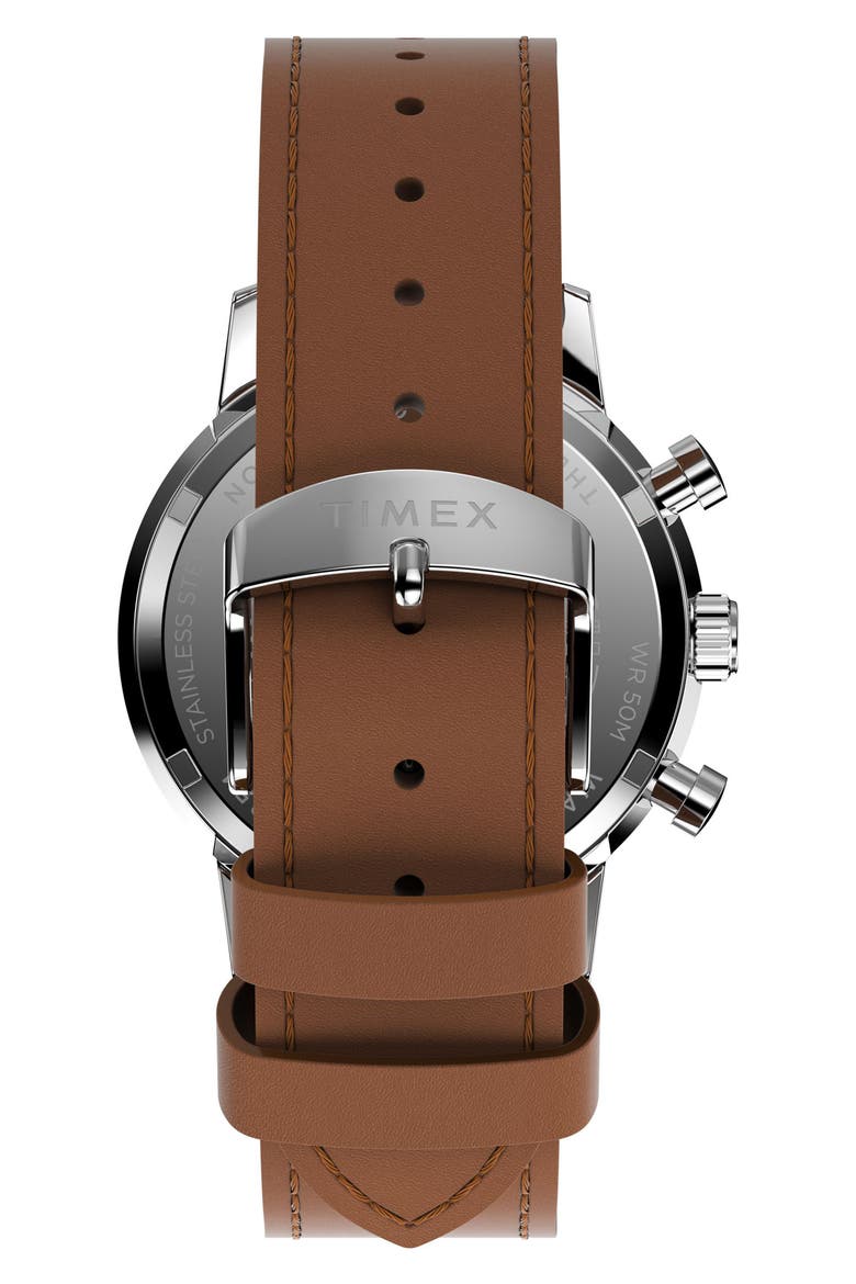 Marlin® Chronograph Leather Strap Watch, 40mm, Alternate, color, BROWN