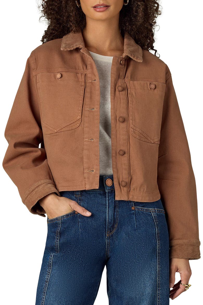 Corduroy Collar Denim Jacket, Main, color, CANDIED WALNUT
