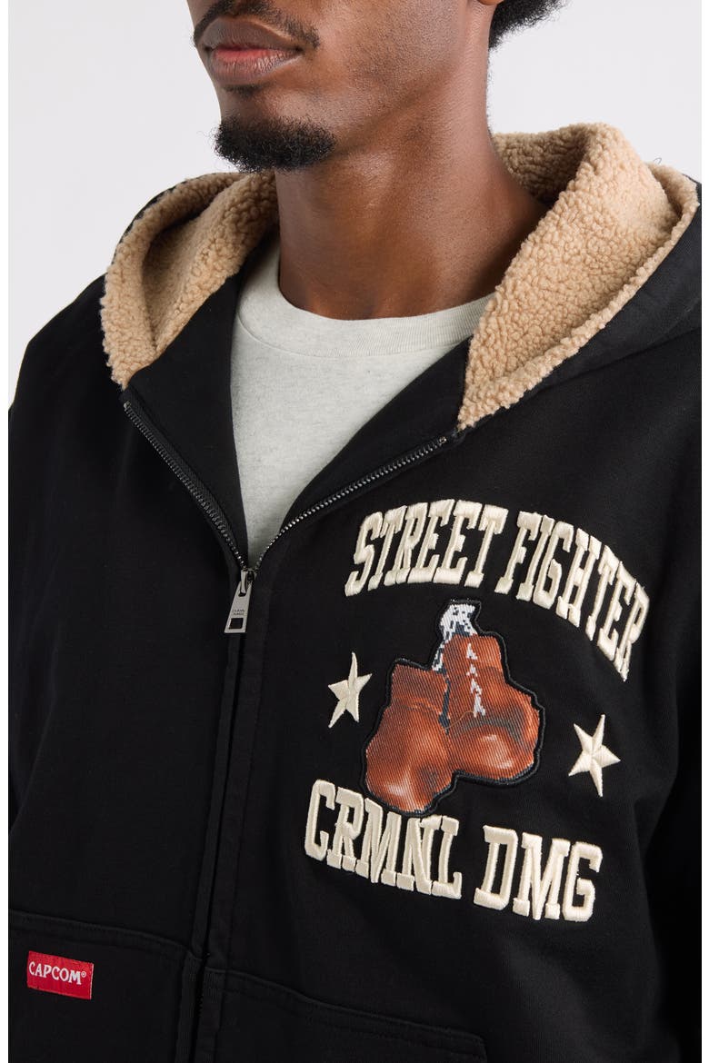 x Street Fighter II Balrog Faux Shearling Lined Hoodie, Alternate, color, BLACK