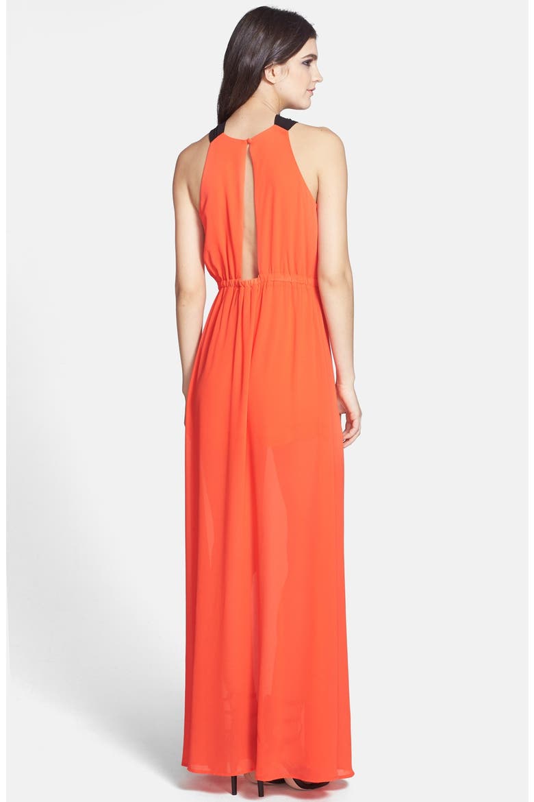 ASTR Twist Neck Keyhole Maxi Dress, Alternate, color, BRIGHT RED/ BLACK