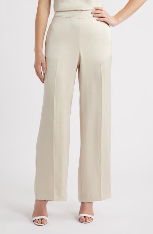 Anne Klein High Waist Pull-on Wide Leg Pants In Light Parchment