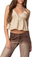EDIKTED Claire Linen & Cotton Babydoll Top