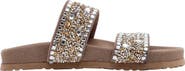 Forever & Always Shoes Jamie Leather Double Strap Slide Sandal with Stones