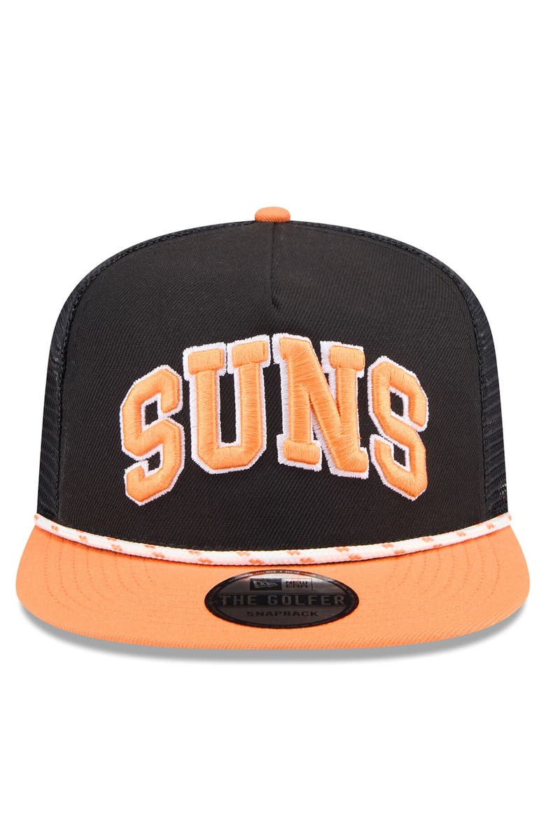 New Era Men's New Era Black/Orange Phoenix Suns Throwback Team Arch Golfer Snapback Hat, Alternate, color, Black