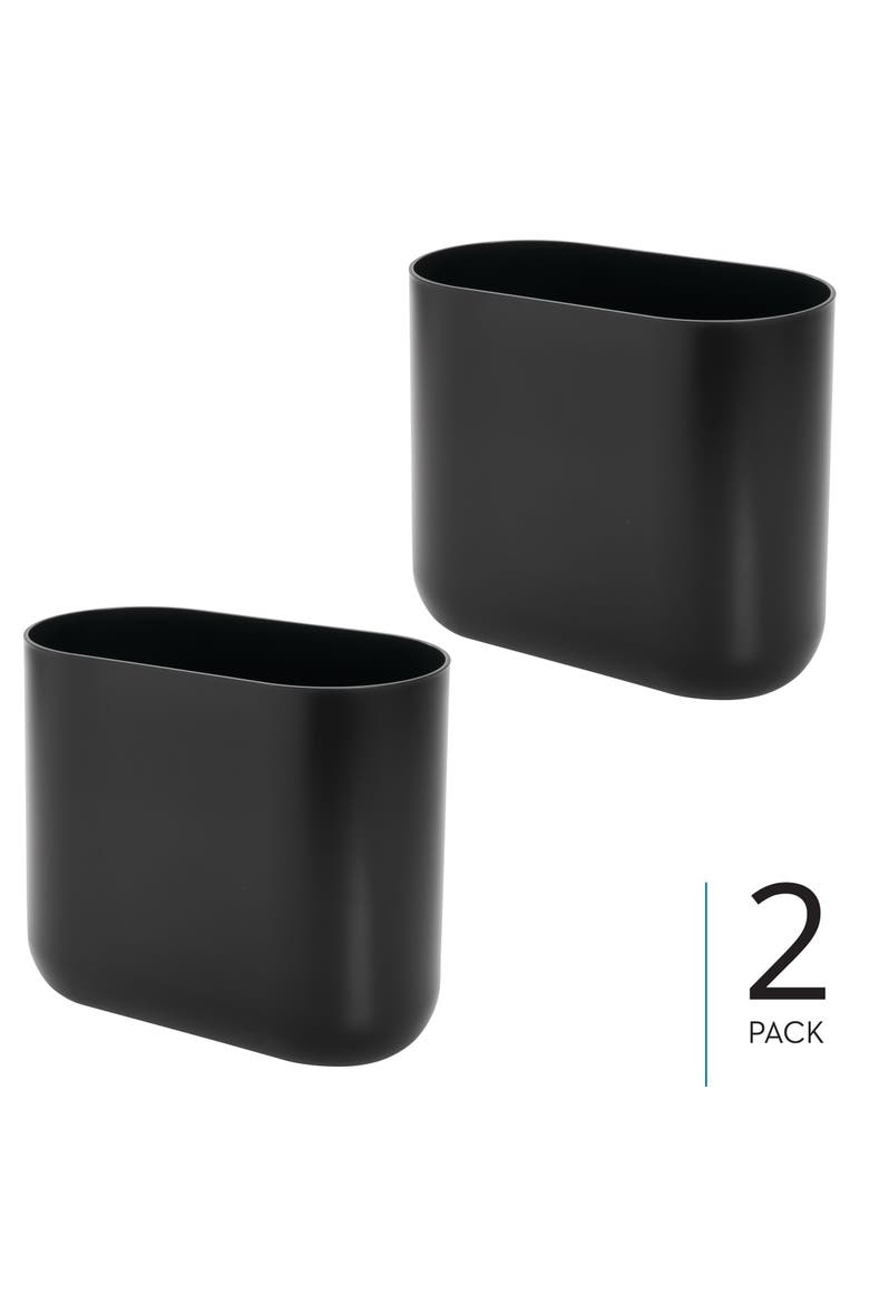 Small Plastic 1.9 Gallon / 7 L Oval Bathroom Trash Can, 2-Pack, Black, Alternate, color, Black