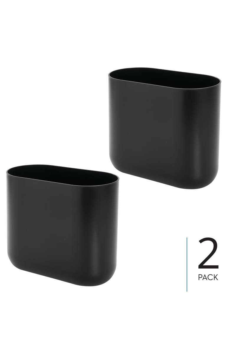iDesign Small Plastic 1.9 Gallon / 7 L Oval Bathroom Trash Can, 2-Pack, Black, Alternate, color, Black