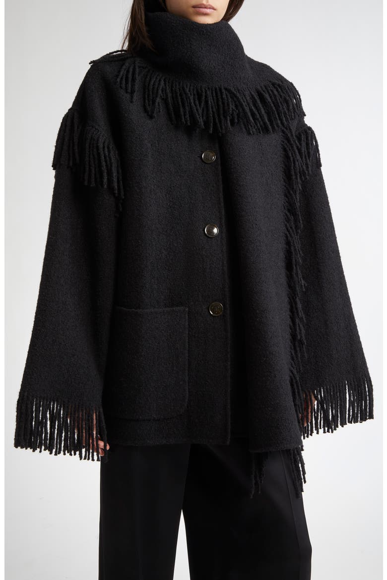 Double Face Wool Blend Scarf Jacket, Alternate, color, BLACK