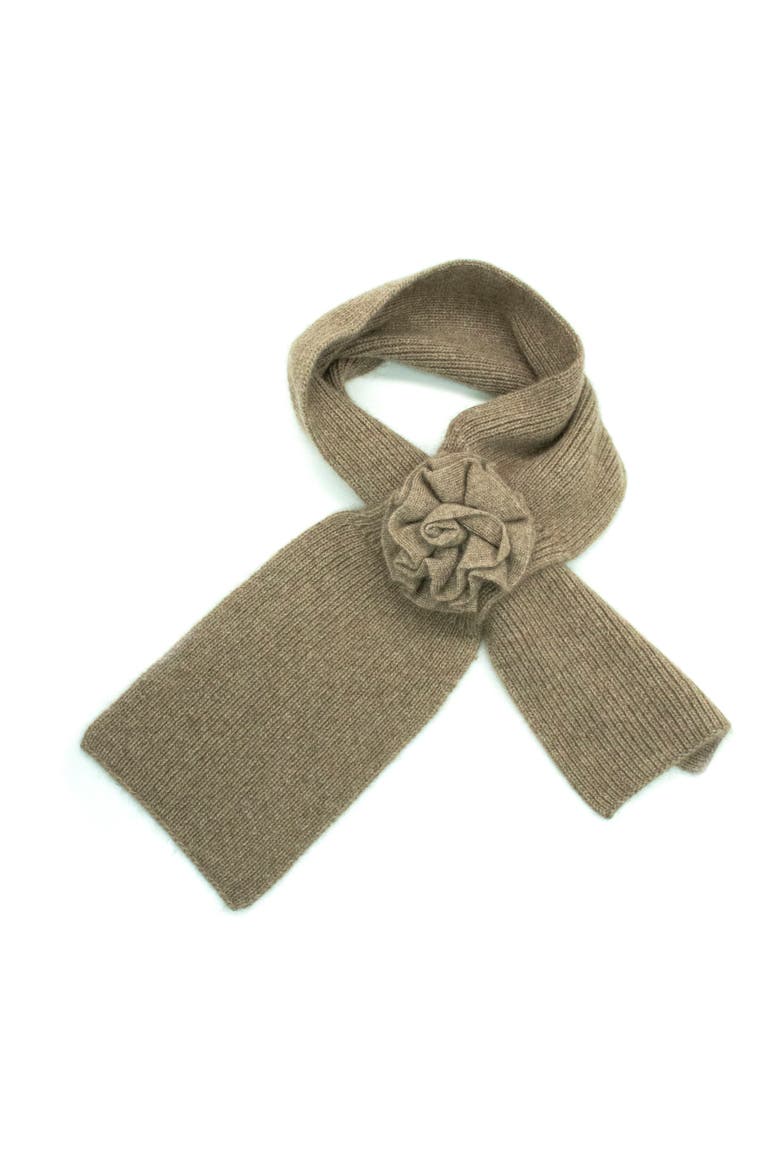 Cashmere loop scarf with flower, Main, color, NILE BROWN