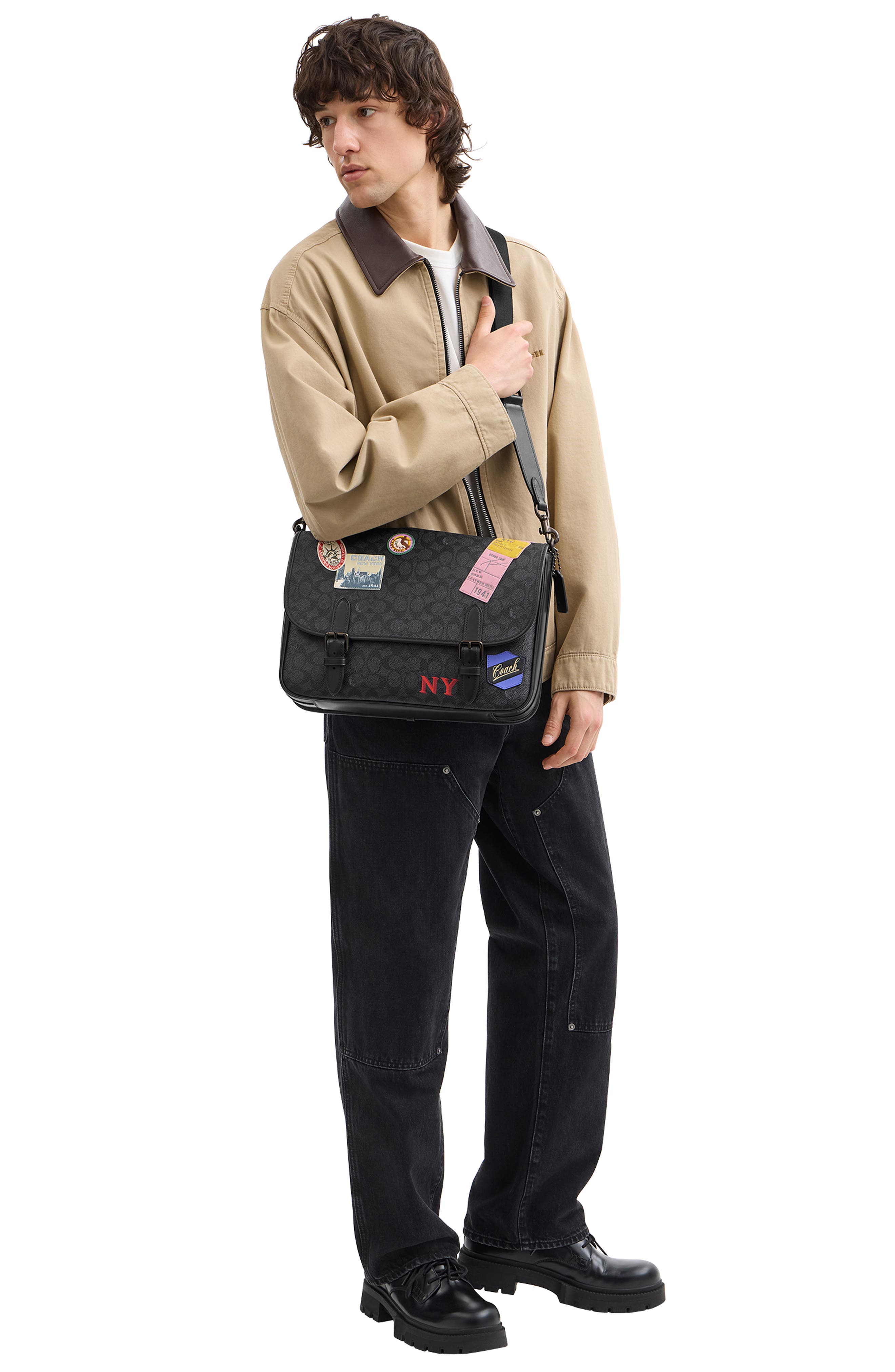 COACH HItch Patch Embellished Signature Coated Canvas Messenger Bag, Alternate, color, 