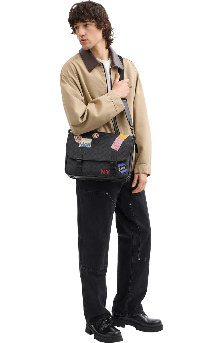 COACH HItch Patch Embellished Signature Coated Canvas Messenger Bag, Alternate, color,