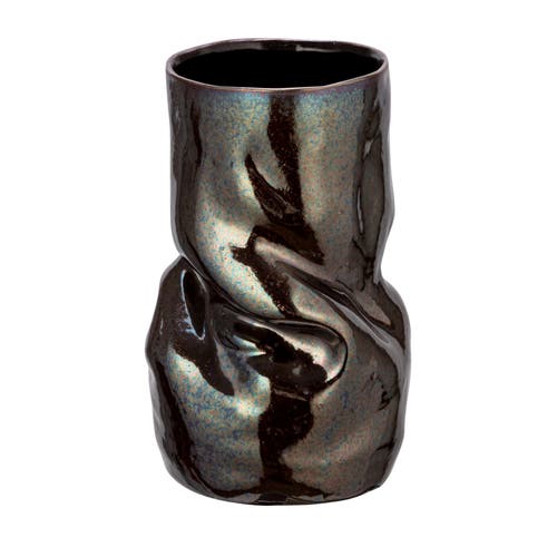 Storied Home Round Stoneware Organic Shaped Vase With Iridescent Finish, Brown In Brown