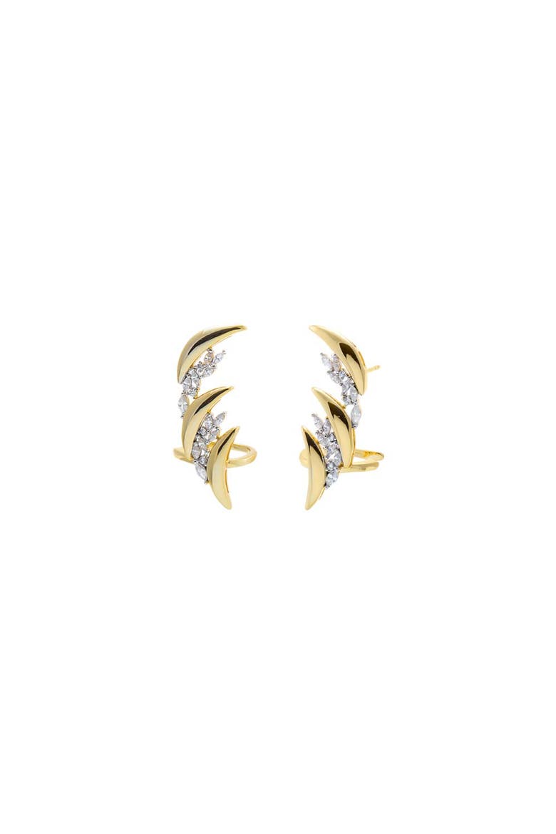 Curved Pavé Ear Cuff Stud Earring, Main, color, Gold