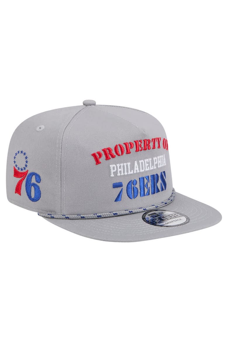 Men's New Era Gray Philadelphia 76ers Throwback Property Of Golfer Snapback Hat, Main, color, Gray