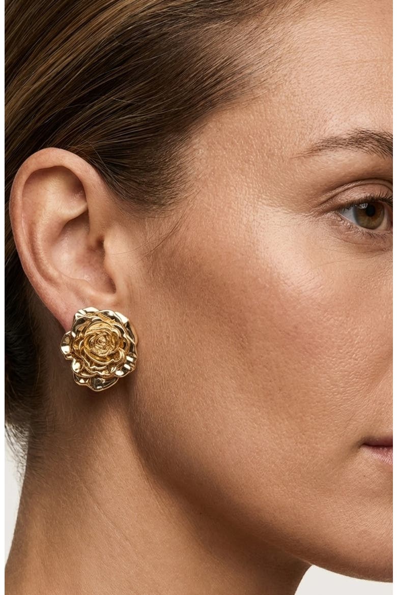 Rose Statement Stud Earrings, Alternate, color, GOLD