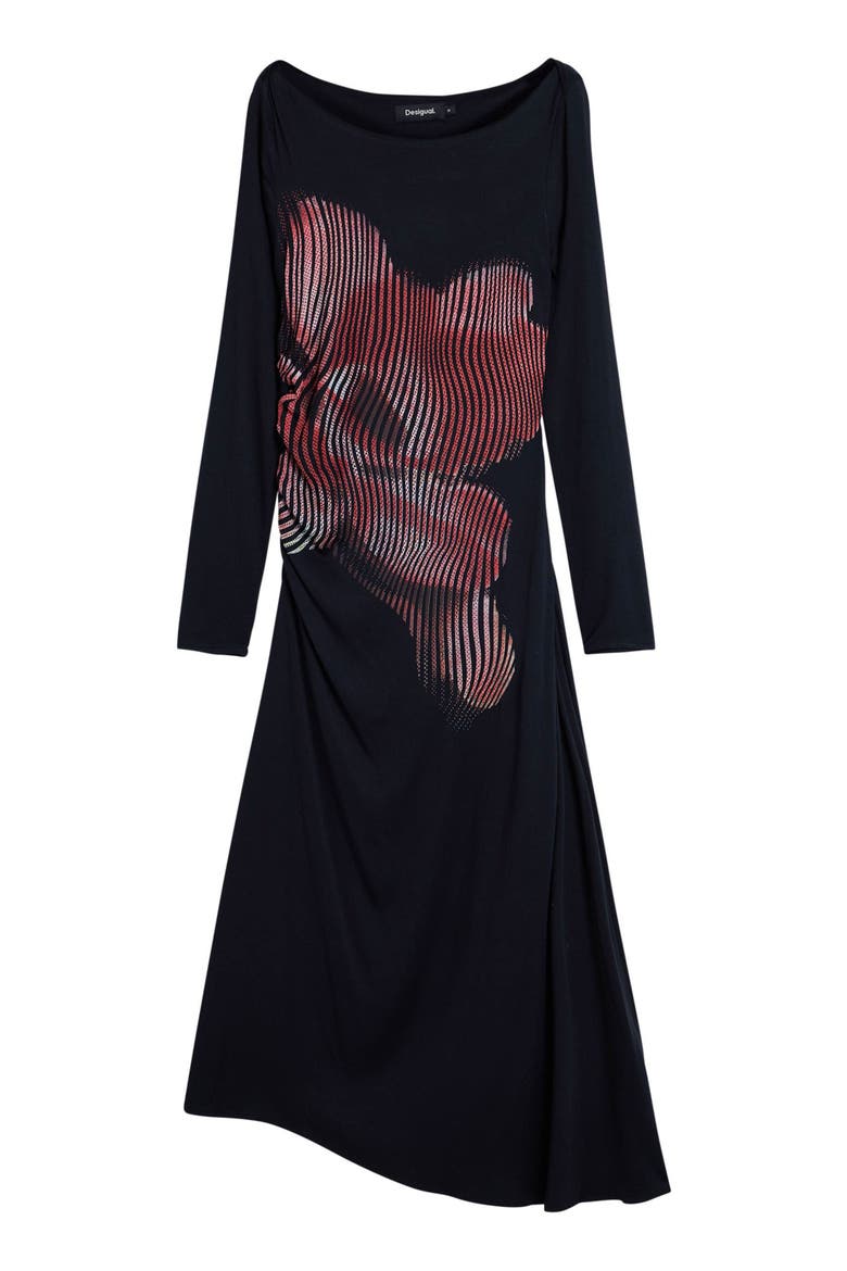 Placed Floral Long Sleeve Dress, Alternate, color, BLACK