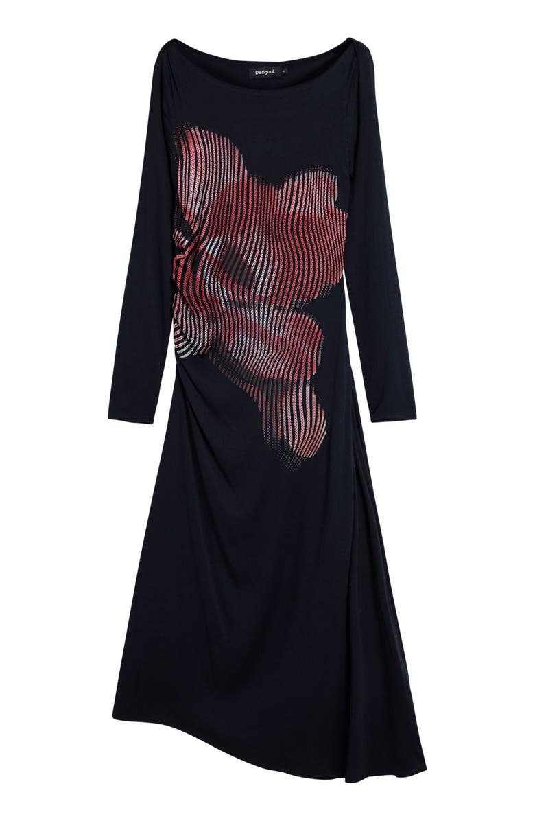 Desigual Placed Floral Long Sleeve Dress, Alternate, color, Black