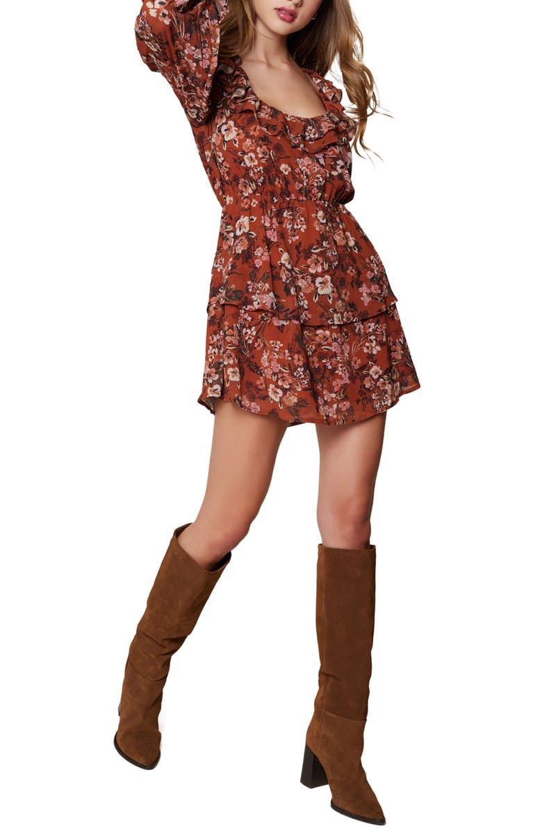 Lost + Wander Terracotta Bloom Long Sleeve Minidress, Alternate, color,