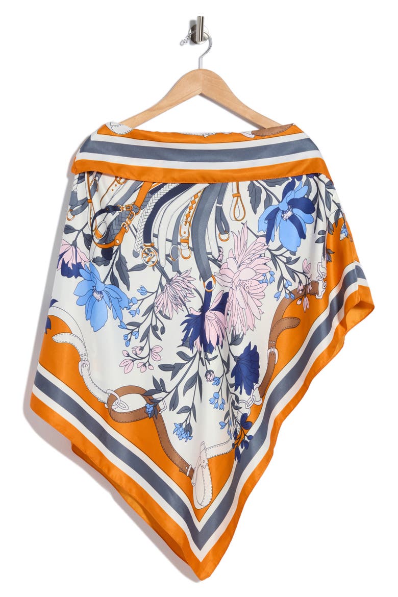 Floral Print Satin Poncho, Alternate, color, ORANGE
