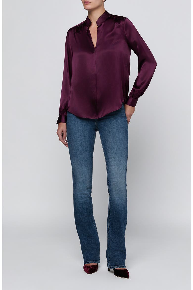 Bianca Silk Satin Blouse, Alternate, color, DARK PLUM