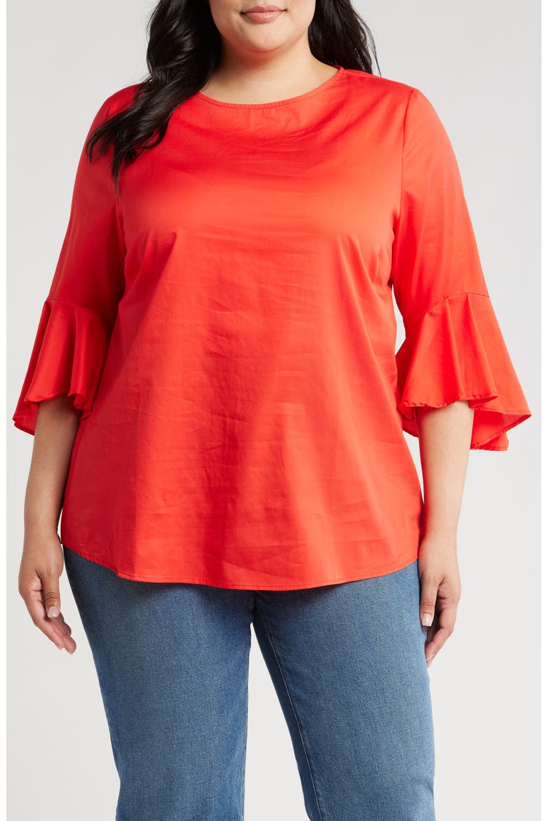 Malena Flutter Sleeve Cotton Top, Main, color, POPPY RED