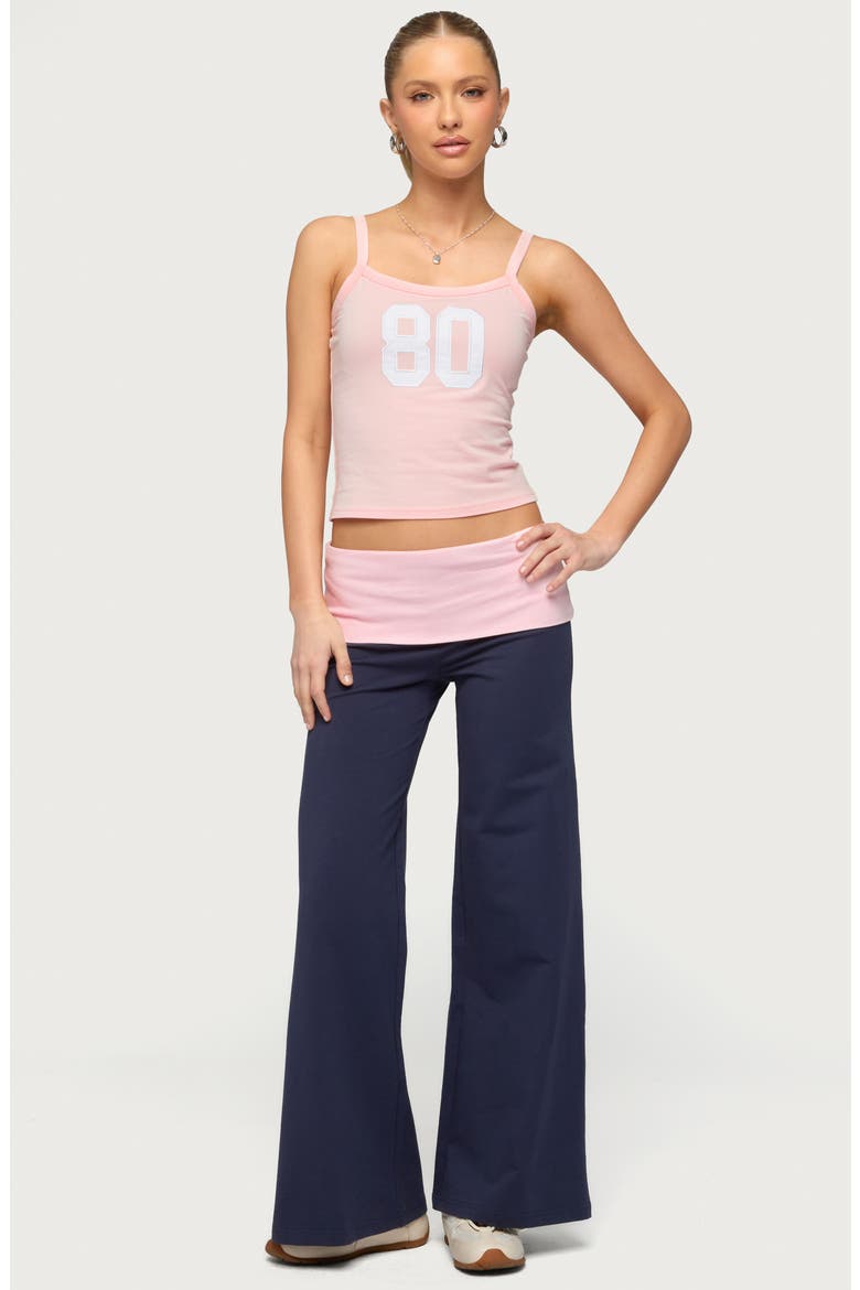 Foldover Contrast Wide Leg Pants, Alternate, color, NAVY