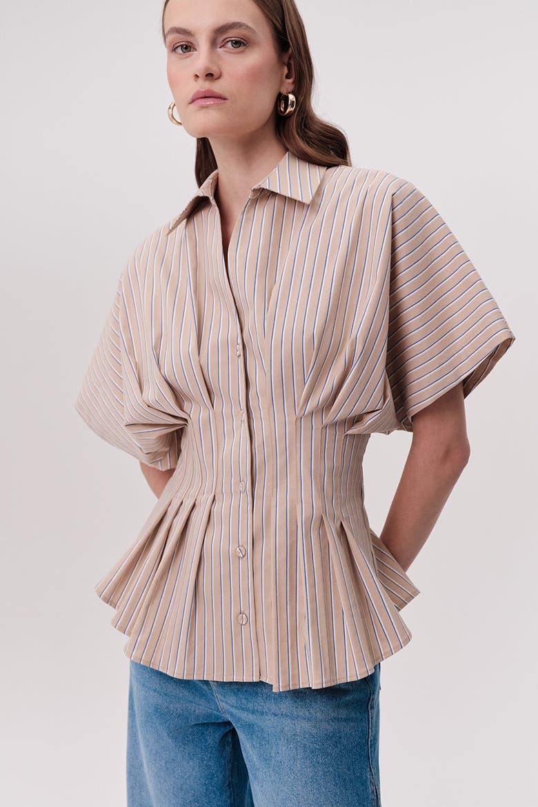 Nataly Collar Pleated Fitted Striped Shirt, Alternate, color, Multi Color
