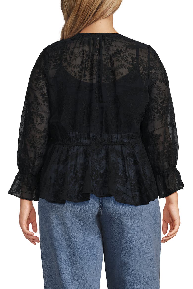 Plus Size Feminine Ruffle Chiffon V Neck Blouse, Alternate, color, Black