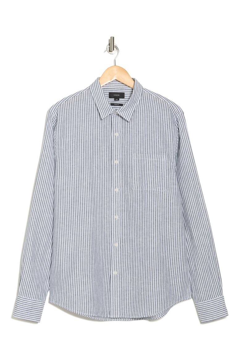 Stripe Linen & Cotton Button-Up Shirt, Alternate, color, COASTAL/ WHITE